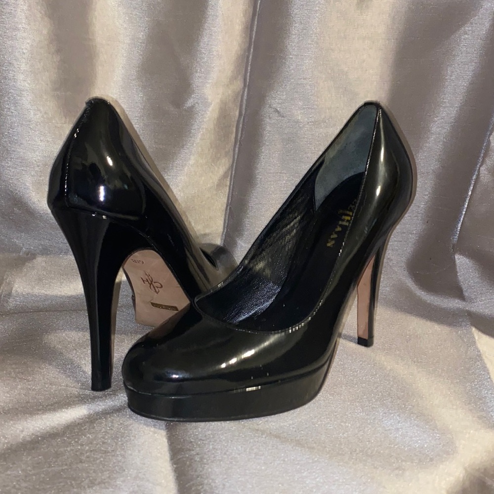 Cole Haan Womens Mariela Stiletto Platform Pumps Black Patent Leather Size 6.5